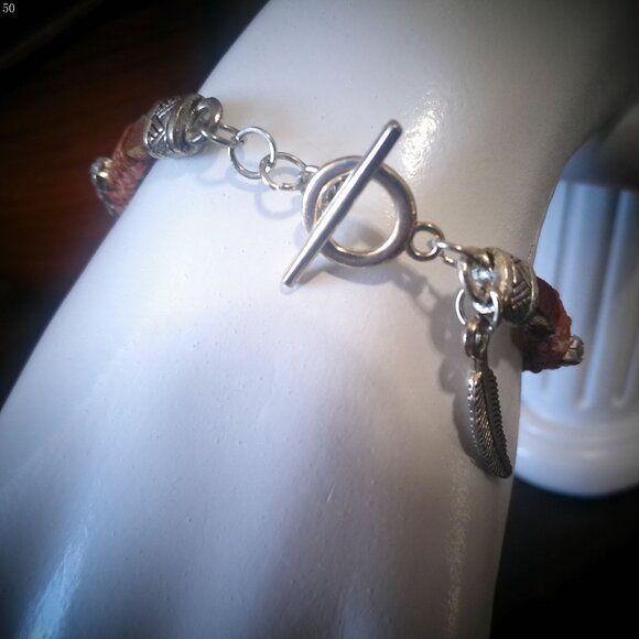 SHINE-UP Brown Leather Bracelet with Shiney Rhinestones Size 6 1/2" - Picture 3 of 5